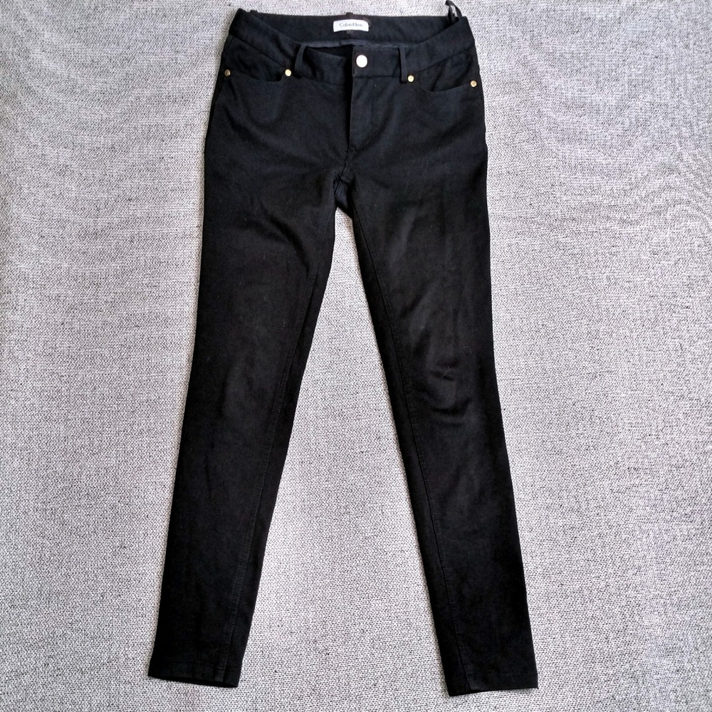 Calvin Klein Skinny Pants Womens 4 Black Excellent Gold Hardware Stretch Pant